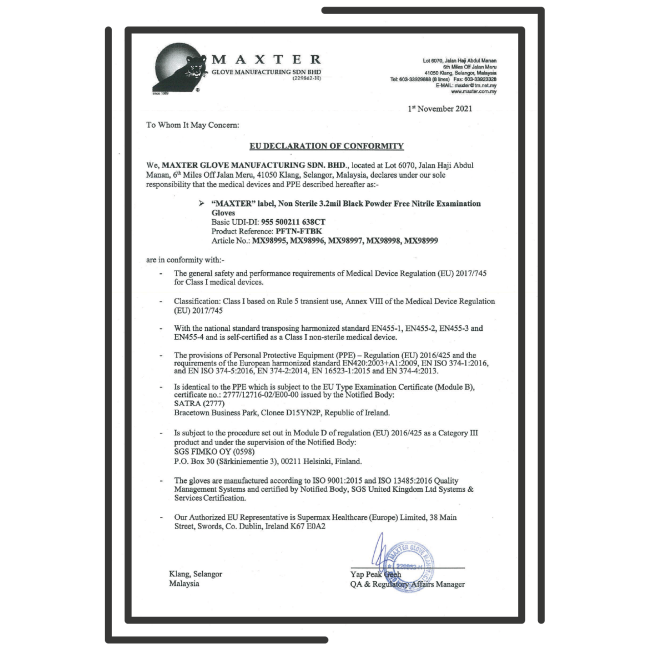 Rękawiczki-nitrylowe-bezpudrowe-MAXTER-1000-szt- czarne-Deklaracja-zgodności-UE