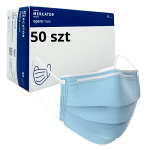 Maska medyczna 3 warstwowa gumka typ IIR 50szt. niebieska OPERO Mercator
