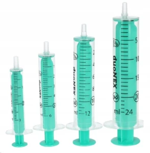 Strzykawka 2-częściowa 5ml luer slip a'100szt zielony tłok duoNEX Zarys REF: 005ML-2CZ-G